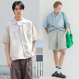 セール★2690円→1490円 リネンブレンド開襟半袖シャツ メンズ レディース メール便不可