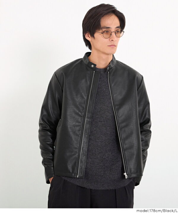 楽天市場】フェイクレザーシングルライダースジャケット メンズ 送料  