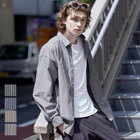 セール★2490円→990円 シャツ メンズ ストライプ Yシャツ レギュラーカラー ラウンドテール 胸ポケット ミディアム丈 長袖 薄手 シンプル メール便不可 24aw coca コカ