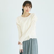 マラソン限定価格★1490円→1090円クレープシャーリングパフスリーブトップス レディース メール便不可 c…