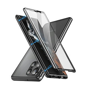 Samsung Galaxy S24 S24+ S24 Ultra �P�[�X ���� �A���~�j�E���o���p�[ �O�㋭���K���X�ی� ���^���P�[�X CASE �}�O�l�b�g���� �����₷�� �ϏՌ� �N���A ���ʔw�ʃp�l���t�� �S�ʕی� �����������ӂ� 