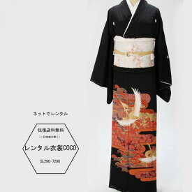 【レンタル】衣裳 着物 留袖 黒留袖 赤鶴雲模様黒留袖一式・ L寸結婚式 背が高い お母様の留袖・正絹【16点フルセット】着物レンタル/結婚式/貸衣装/母親/親族/とめそで トメソデ/草履バッグ付★往復送料無料★複数割引fy16REN07