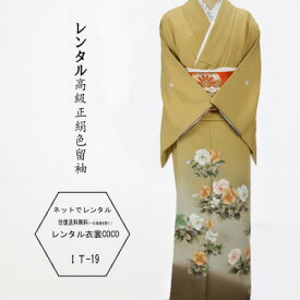 【レンタル】パンジー 黄唐茶 結婚式 花模様 レンタル色留袖往復送料無料】/着物レンタル レンタル着物/着物/色無地レンタル 草履バッグ付★往復送料無料★ お祝い 祝賀 褒章 褒賞 叙勲fy16REN07