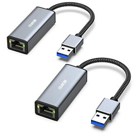 BENFEI 2個 有線LANアダプタ USB 3.0 - イーサネットアダプター、USB 3.0-10/100/1000Mbps 高速 RJ45 ギガビットイーサネット LAN ネットワークアダプター MacBook Pro 2022/2021/2020、MacBook Air などに対応