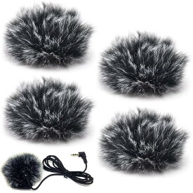 【送料無料】YFFSFDC【4個入り】ピンマイクウインドマフ 1.5CM ヘアリーウィンドスクリーン ラペルマイク ウインドスクリーン 雑音低減 マイク アクセサリ ブラック（1.5cm 4個入り）