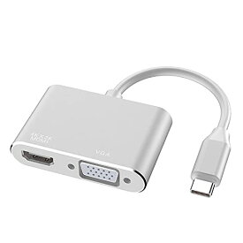 SZJUNXIAO USB Type C to HDMI VGA 変換アダプタ、USB-C to hdmi vga 2-in-1 ハブ コンバーター 変換アダプタ 4K画質 同時出力 USB3.1 高速転送 MacBook/MacBook Air 13inch 2018/iPad Pro 2018/Surface Go/Book 2/Galaxy S10/USB C デバイス対応