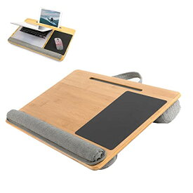 FUGEST 膝上テーブル ノートパソコンデスク テーブルクッション タブレットスタンド55X36cm タブレット ラップトップテーブル 竹製 (シングルカードスロット)