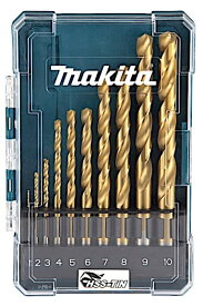 マキタ(Makita) ドリル ビットHSS-TIN 10本セット ケース 付属 D-72849 ツイストドリル 鉄工用ドリルビット [並行輸入品]