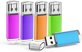 KOOTION USBメモリ 1GB 5個セットUSB2.0 USBフラッシュメモリー キャップ式 ストラップホール付き フラッシュドライブ（五色：青、紫、緑、赤、オレンジ）
