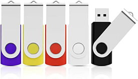 KOOTION USBメモリ 4GB 5個セット フラッシュドライブ USB2.0 サムドライブ バックアップメモリ USBドライブ4GB 360度回転式 コンパクト フラッシュメモリー (ブラック、ホワイト、レッド、イエロー、パープル)