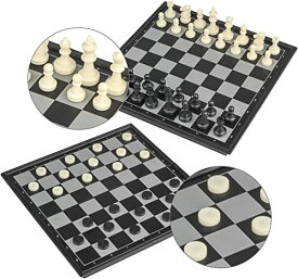 Andux 折り畳み式マグネット式ツーインワン 2-In-1 チェスボードゲームセット チェスとチェッカー CXYXQ-02 (S) 2012