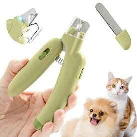 Caseeto ペット爪切り 猫の爪切り LEDライト 小中大型犬用爪切り ネイルカッター 初心者でも簡単に操作できる ステンレス刃先 スプリング 握りやすい 収納ケースあり (ライトグリーン)