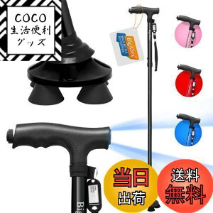 【送料無料】ビグアレクス(BigAlex)ステッキ 杖 折りたたみ杖 4本足 自立式 4点杖 男性用と女性用 LED ライト 折り畳み杖 軽量 アルミ 伸縮 長さ調整可能 高齢者 夜間散歩 歩行支援 収納袋付