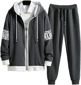 【送料無料】[エンプティオ] 前開き ジャージ 上下セット 上下 ボトムス フルジップ チャック スポーツウェア 部屋着 色：グレー/グレー、サイズ：M