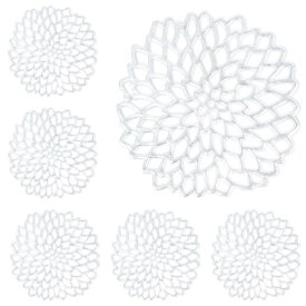 【送料無料】[calmyce] コースター 可愛い オシャレ コップ敷き コップ受け 6枚セットxPVC製 [水洗い可能] 薄型 インテリア 北欧 色：シルバー