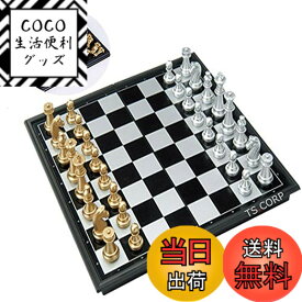 【送料無料】[TS.CORP] チェス マグネット チェスボード 折りたたみ チェスセット 日本語説明書付き（金＆銀） 色：金＆銀