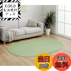 【送料無料】イケヒコ ラグ カーペット マット カバー 無地 シンプル フランネル 抗菌防臭効果 色：スカイグリーン、サイズ：140 x 200 cm (楕円形)