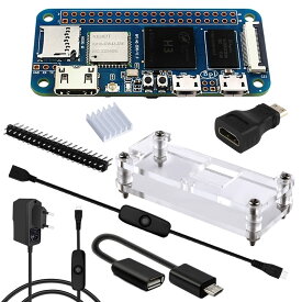 【送料無料】GeeekPi Banana Pi BPI M2 ZERO ボード コンプリート キット、アクリル ケース、3-in-1 ケーブル、ピン ヘッダー、スイッチ付き +5V 2.5A 電源、ヒートシンクを含む