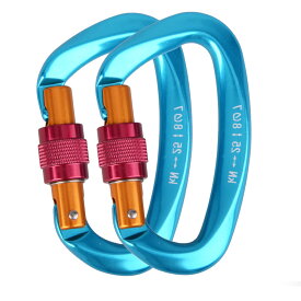 【送料無料】JEELAD カラビナ ナスカン 登山釦 アルミ合金カラビナ 超軽量 キーホルダー 脱落防止 多機能 キャンプ アウトドア 2個 4個 (25KN - ブルー - 2個)