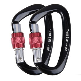 【送料無料】JEELAD カラビナ ナスカン 登山釦 アルミ合金カラビナ 超軽量 キーホルダー 脱落防止 多機能 キャンプ アウトドア 2個 4個 (25KN - ブラック - 2個)