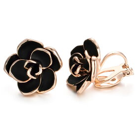 【送料無料】Yoursfs 黒薔薇 イヤリング 大きめ 花 イヤークリップ レディース ノンホールピアス 痛くない バラ イヤリング ビジュー 女性 ピアス