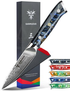 �y���������zSANMUZUO 3.5 Inch Paring Knife - Kitchen Fruit Vegetable Knife Damascus Steel & Resin Handle - XUAN Series (Starry Black)