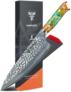 �y���������zSANMUZUO 8" Chef Knife - Professional Kitchen Knife - Hammered Damascus Steel & Resin Handle - YAO Series
