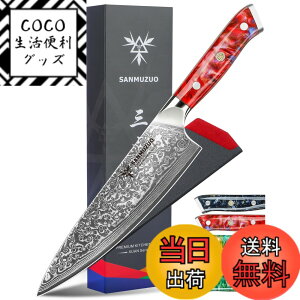 �y���������zSANMUZUO Chef Knife - 8 inch - Xuan Series - VG10 Damascus Steel Kitchen Knife - Resin Handle (Sunset Red)
