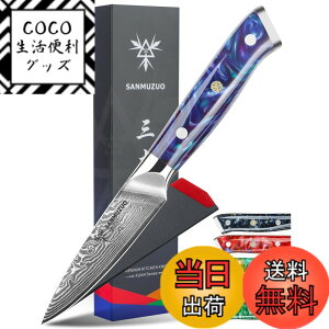 �y���������zSANMUZUO 3.5 Inch Paring Knife - Kitchen Fruit Peeling Knife Damascus Steel & Resin Handle - XUAN Series(Sapphire Blue)