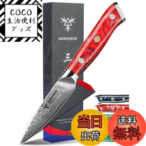 �y���������zSANMUZUO 3.5 Inch Paring Knife - Kitchen Fruit Vegetable Knife Damascus Steel & Resin Handle - XUAN Series (Sunset Red)