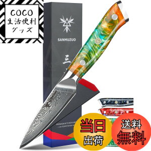 �y���������zSANMUZUO 3.5 Inch Paring Knife - Kitchen Fruit Vegetable Knife Damascus Steel & Resin Handle - XUAN Series (Fantasy Orange)