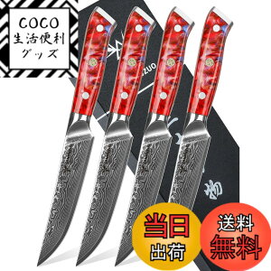 �y���������zSANMUZUO Steak Knives Set of 4, Ultra Sharp Non Serrated Kitchen Steak Knife 5 Inch - Damascus Steel & Resin Handle - Xuan Series (Sunset Red)