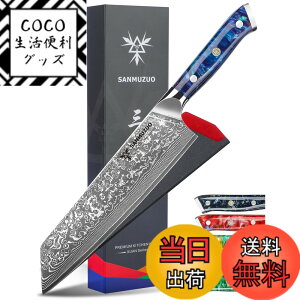 �y���������zSANMUZUO 8.5 inch Kiritsuke Kitchen Chef Knife - 67 Layers Damascus Steel & Resin Handle - Xuan Series(Sapphire Blue)