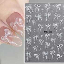 ネイルシール【1枚 】リボン Ribbon ホワイト ふんわり ひらひら フリルリボン ステッカー シール Nailsticker ネイル mo-312 可愛い 韓国ネイル SABOE