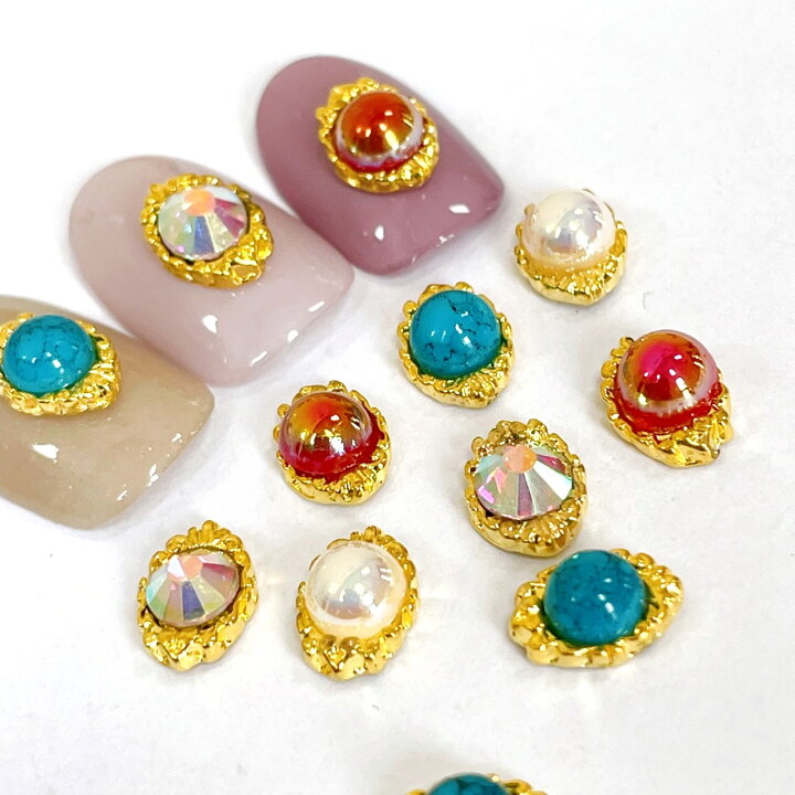 楽天市場】ネイルパーツ【2個】台座付き ラウンドストーン Nail bijou  