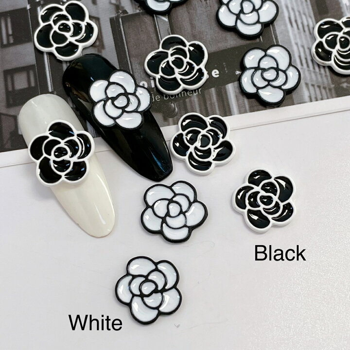 楽天市場】ネイルパーツ【5個入】カメリアフラワー お花 白黒 薔薇  