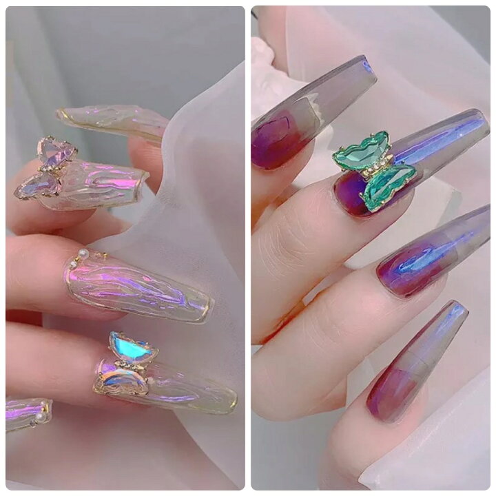 楽天市場 ネイルパーツ 2個 クリスタルストーン バタフライ 蝶々 水晶 チャーム ピアス ジェルネイル デコパーツ 韓国ネイル オルチャンsaboe Saboe