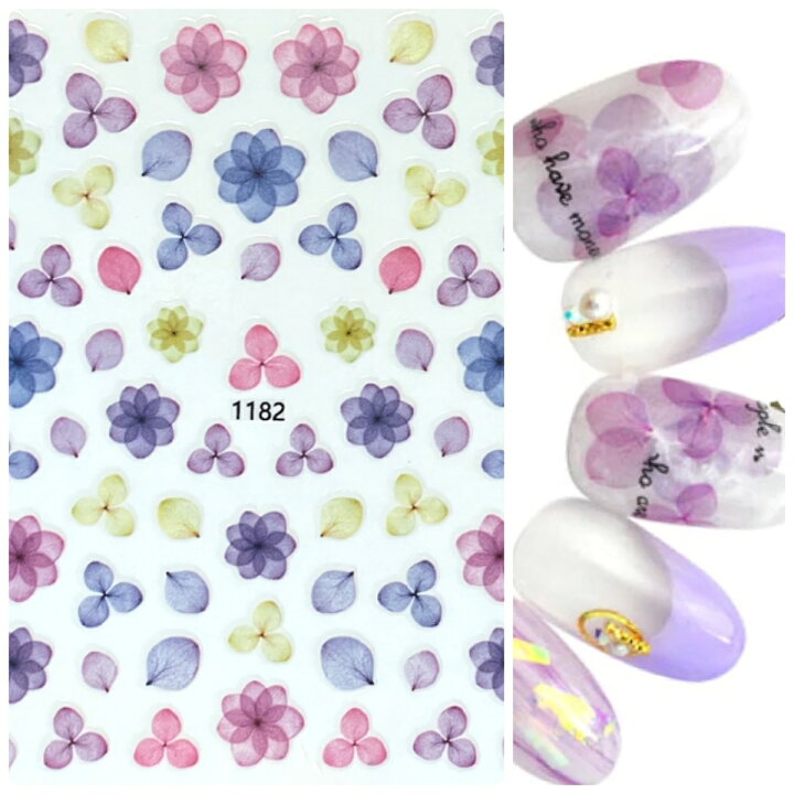 楽天市場 ネイルシール 1枚 花びら 紫陽花 押し花 Nailsticker 花束 フラワー 夏ネイル ネイルステッカー ガーリーネイル パープル ピンク春ネイル 人気ネイルシール 韓国ネイル ネイルパーツ Saboe Saboe