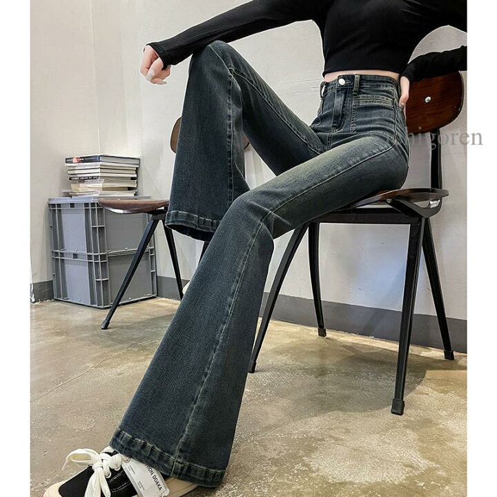 楽天市場】デニムパンツ レディース フレアパンツ ワイド 韓国 