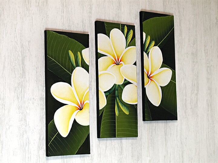 楽天市場】バリ絵画 プルメリア (3連)(50cm×60cm) 【 アートパネル 花 