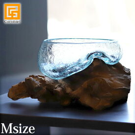 バリガラス×天然木のオブジェ(M) 【 インテリア 流木 オブジェ マリン 海 トイレ 玄関 ディスプレイ バリ風 バリ雑貨 おしゃれ テラリウム 花瓶 フラワーベース 】