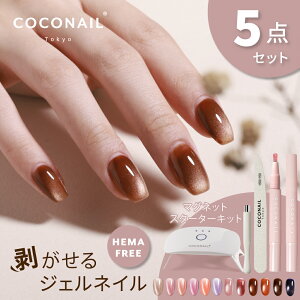 【楽天1位】【秋新色発売★初心者5点セット】HEMAフリー 水光マグネットジェルネイル セット はがせるスティック UVライト キット カラージェル セルフネイル ベース ピールオフ オールイン