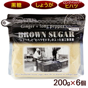 ブラウンシュガー(ジンジャー+ロングペッパー)200g×6個 /黒糖しょうがパウダー 黒糖生姜湯 粉末 冷え対策 共栄社【K便】