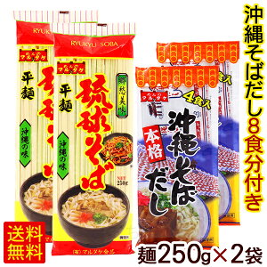 琉球そば 250g×2袋 (粉末そばだし8食分付き) /マルタケ 平麺 乾麺 沖縄そば 沖縄 土産【M便】
