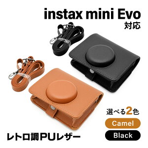 K&M �`�F�L�P�[�X instax mini Evo �Ή� �L������ �u���b�N ���g���� PU���U�[ �X�g���b�v�t�� �J�����ی�P�[�X