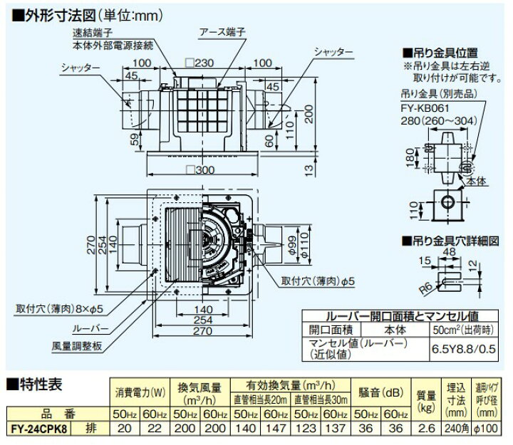 楽天市場】パナソニック FY-24CPK8 天埋換気扇（樹脂）二部屋 2部屋用 