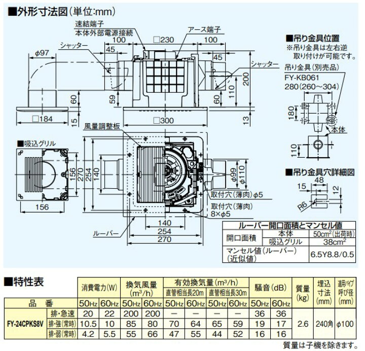 楽天市場】パナソニック FY-24CPKS8V 天埋換気扇（樹脂）二部屋 2部屋 