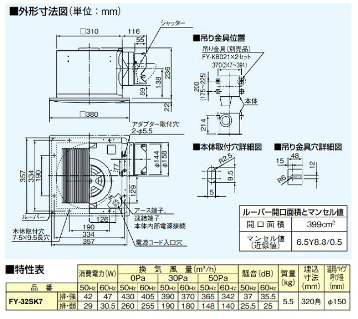 楽天市場】FY-32SK7 パナソニック 天井埋め込み型換気扇 埋込形 低騒音 