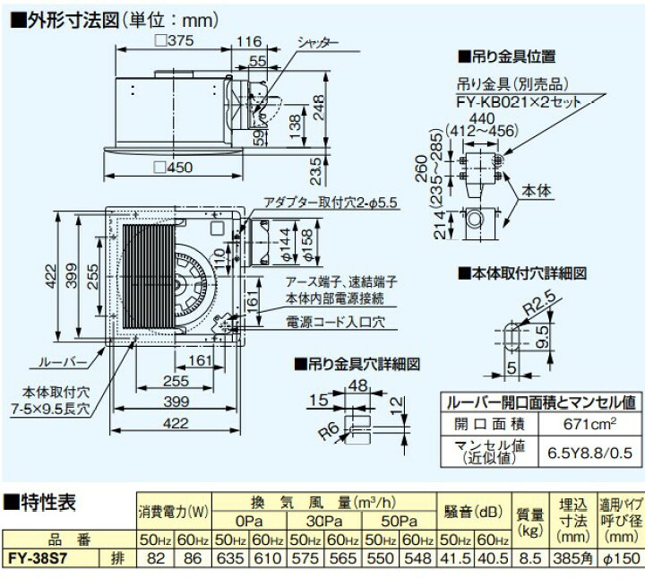 楽天市場】FY-38S7 パナソニック 天井埋め込み型換気扇 埋込形 低騒音 