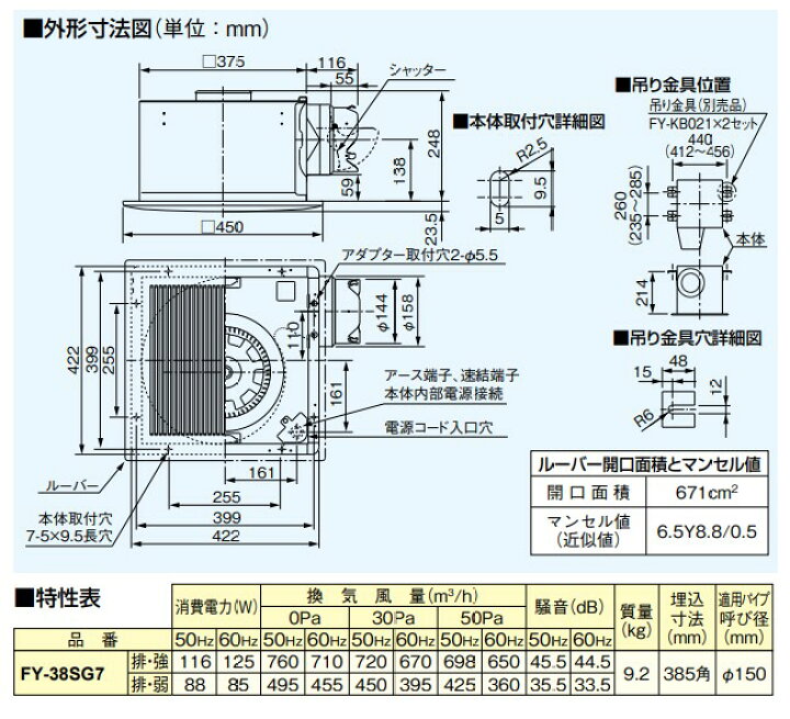 楽天市場】FY-38SG7 パナソニック 天井埋め込み型換気扇 埋込形 低騒音 